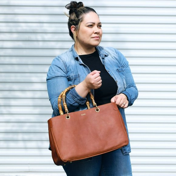 Mark and Graham Bamboo Elisabetta Tote Hazelnut Made in Italy - Picture 3 of 11